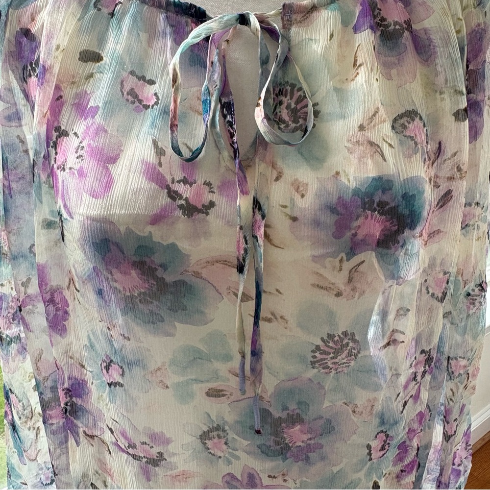 Johnny Was‎ Glinda silk peasant blouse XL floral white purple light sheer NWT - Picture 7 of 12